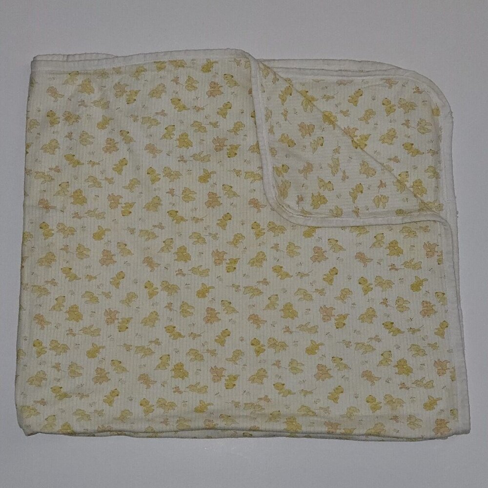 VTG Carter's Yellow Striped Baby Blanket Squirrels Bunnies Orange Cotton 36x36